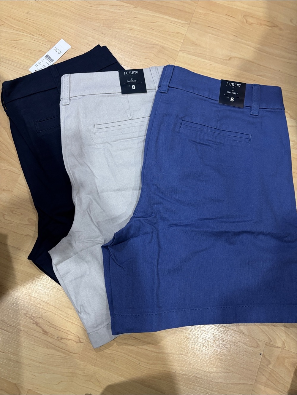 J. Crew Women’s Flat Front Shorts - Navy, Light Gray, Royal Blue 7”